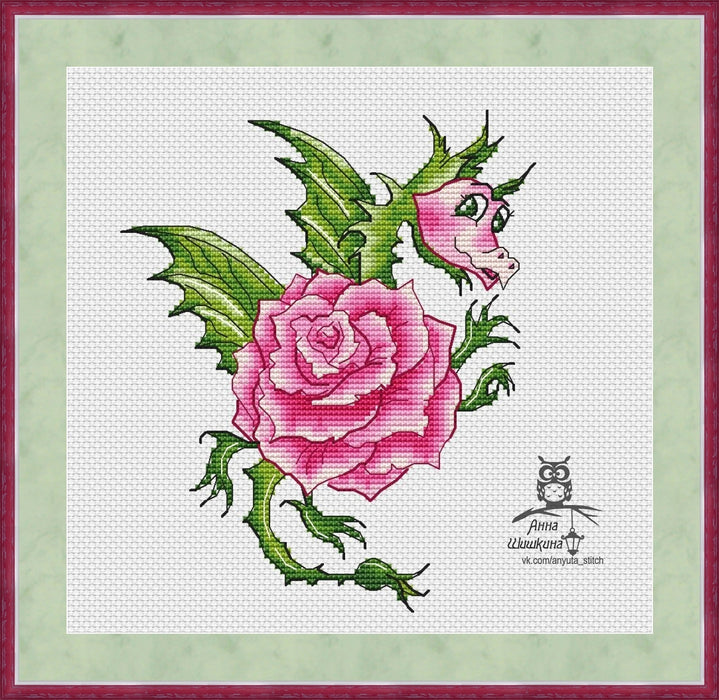 Dragonflower rose - PDF Cross Stitch Pattern