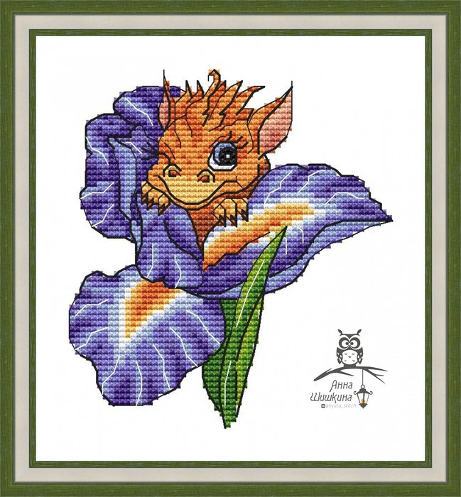 Little Dragon. in iris - PDF Cross Stitch Pattern