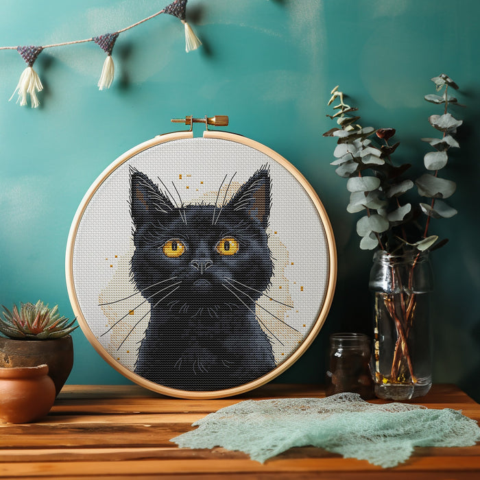Watercolor Black Cat - PDF Cross Stitch Pattern