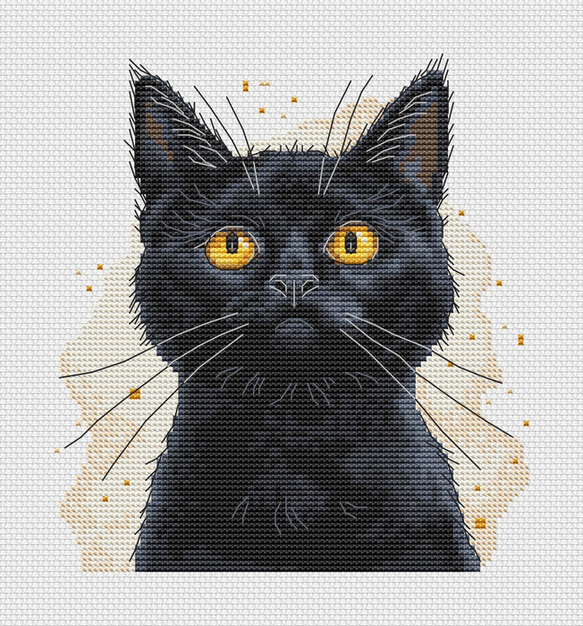 Watercolor Black Cat - PDF Cross Stitch Pattern