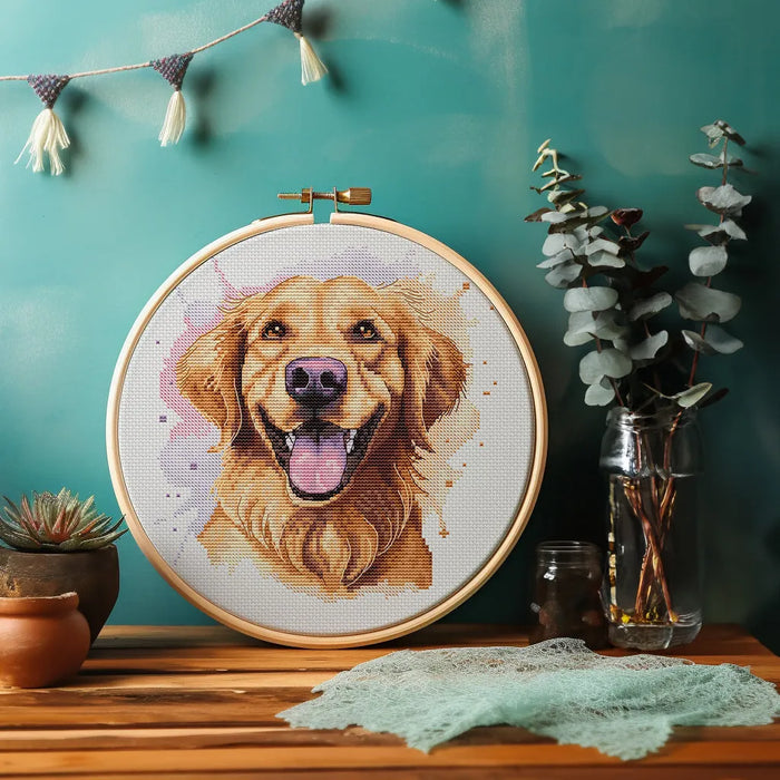 Watercolor Golden Retriever - PDF Cross Stitch Pattern