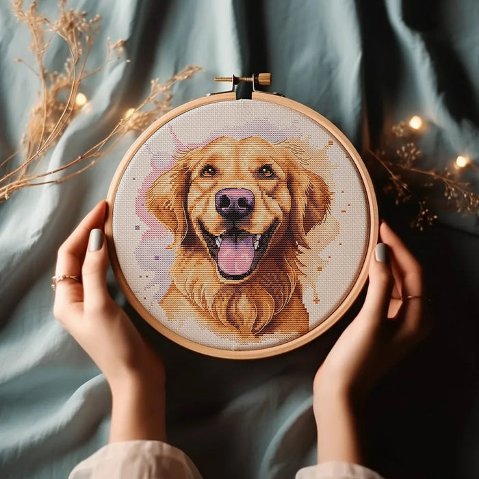 Watercolor Golden Retriever - PDF Cross Stitch Pattern