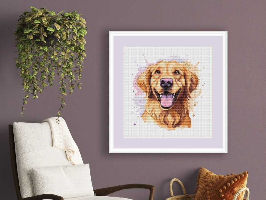 Watercolor Golden Retriever - PDF Cross Stitch Pattern