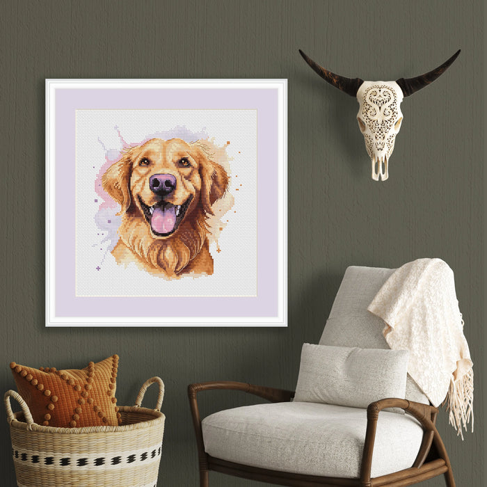 Watercolor Golden Retriever - PDF Cross Stitch Pattern