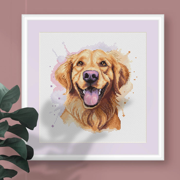 Watercolor Golden Retriever - PDF Cross Stitch Pattern