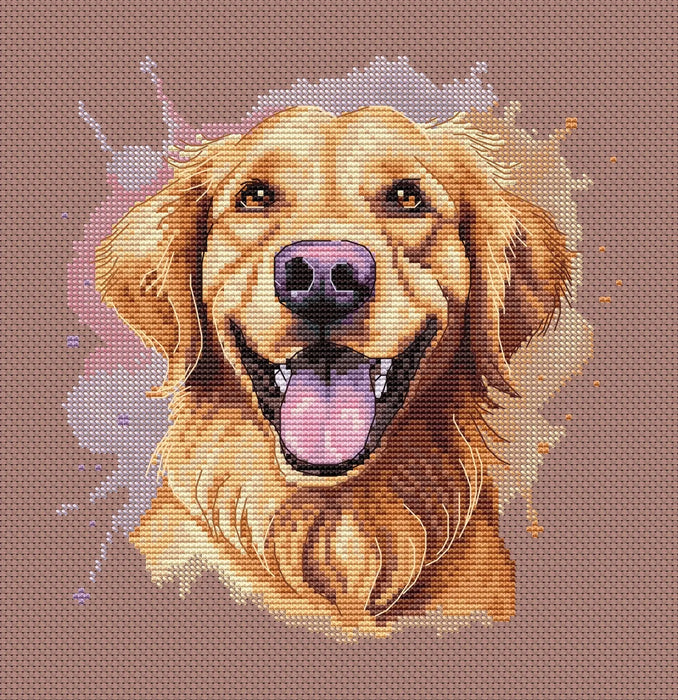 Watercolor Golden Retriever - PDF Cross Stitch Pattern