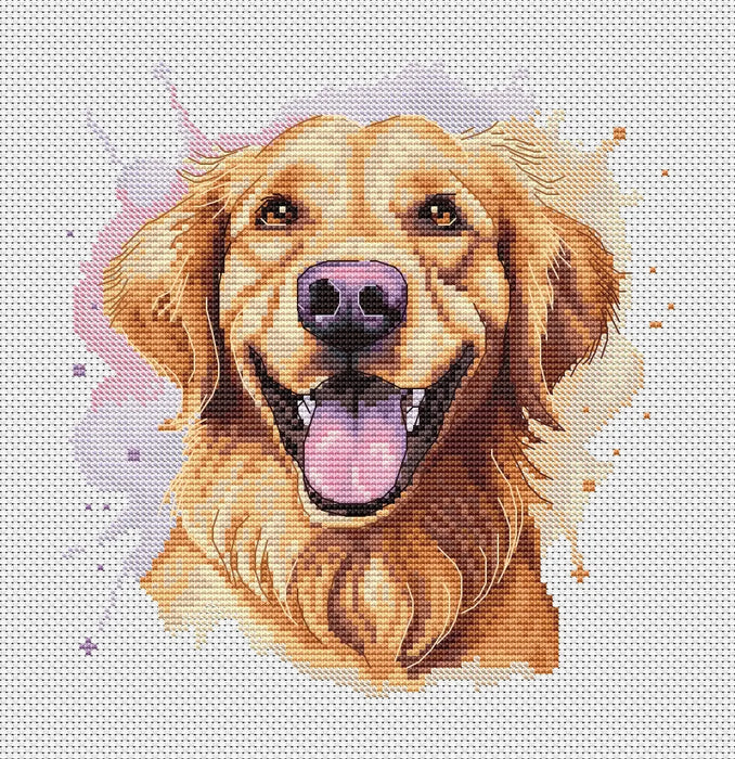 Watercolor Golden Retriever - PDF Cross Stitch Pattern