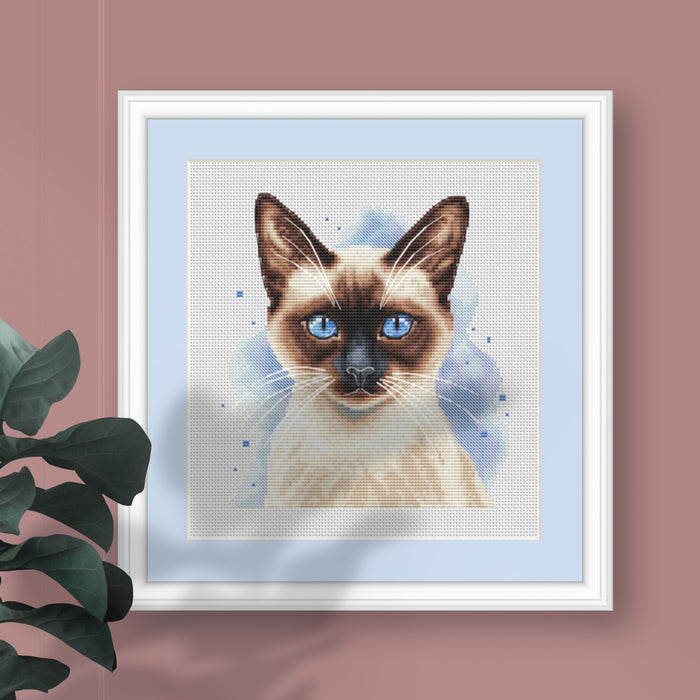Watercolor Siamese Cat - PDF Cross Stitch Pattern