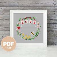 Wreath Love - PDF Cross Stitch Pattern