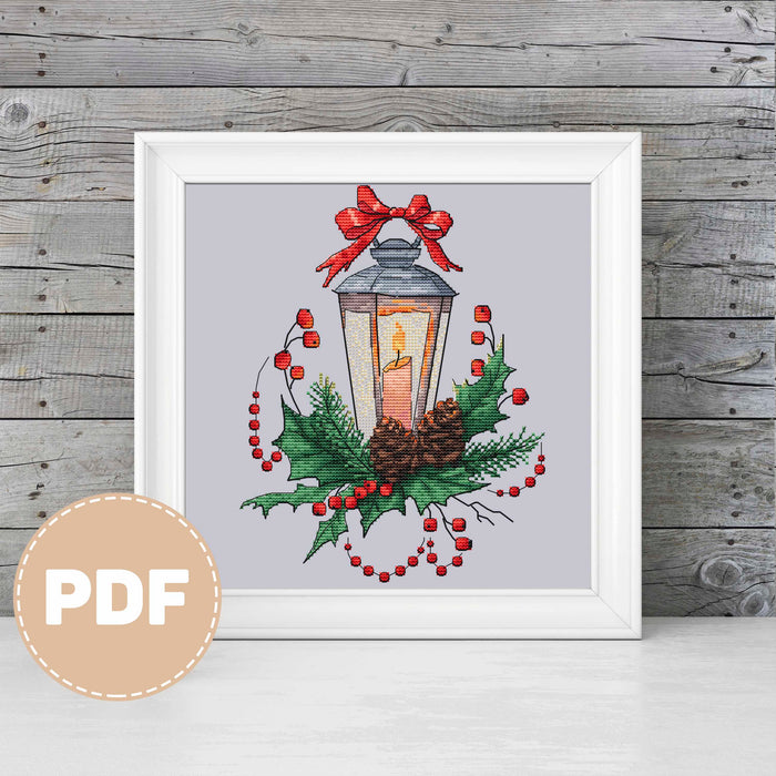 Lantern with a Pinecones - PDF Cross Stitch Pattern