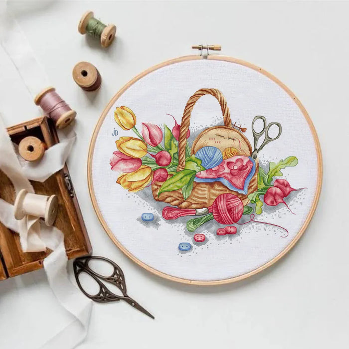 Basket with handicrafts - PDF Cross Stitch Pattern