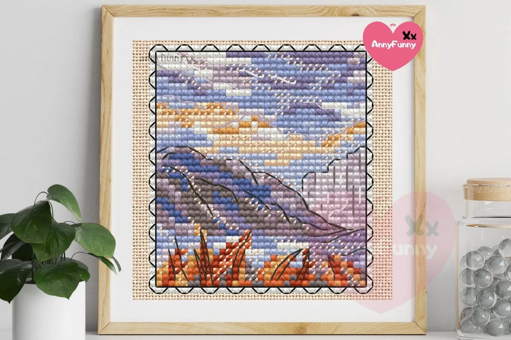 Stamp. Mountains Landscape - PDF Cross Stitch Pattern