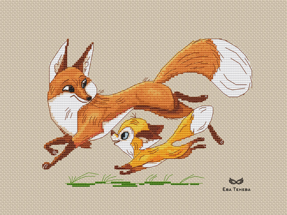 Foxes on a walk - PDF Cross Stitch Pattern