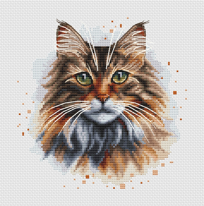 Watercolor Norwegian Forest Cat - PDF Cross Stitch Pattern