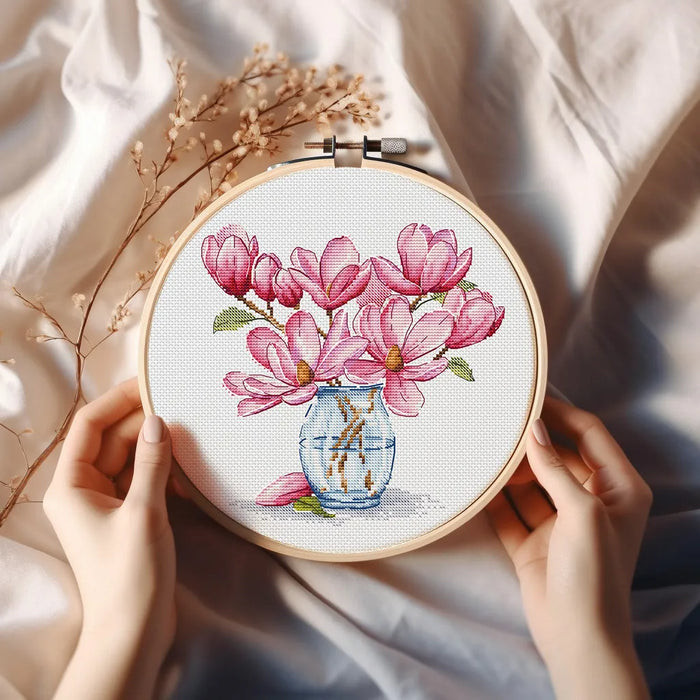 Magnolia in Vase - PDF Cross Stitch Pattern