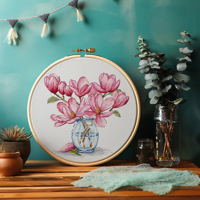 Magnolia in Vase - PDF Cross Stitch Pattern