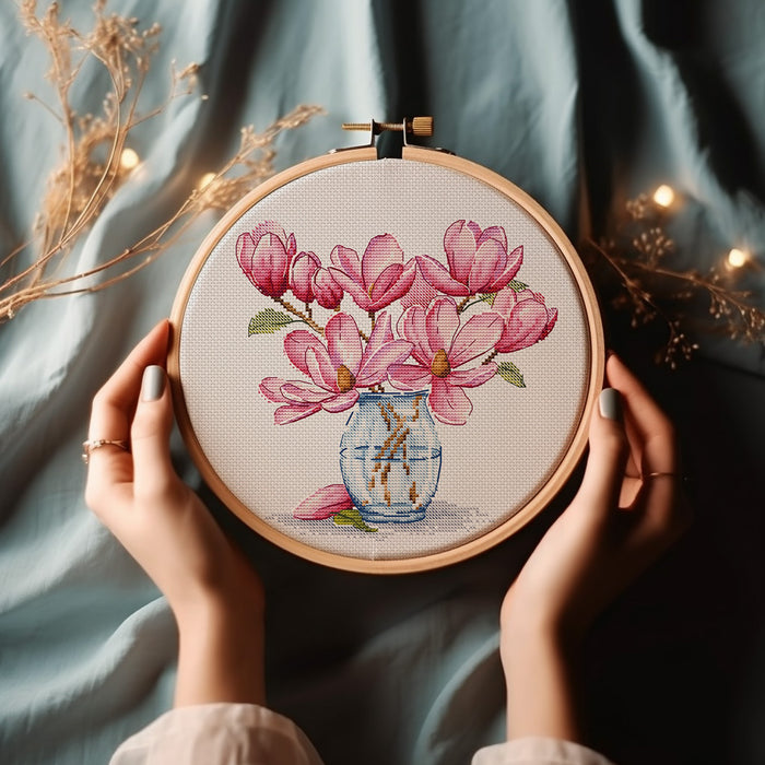 Magnolia in Vase - PDF Cross Stitch Pattern