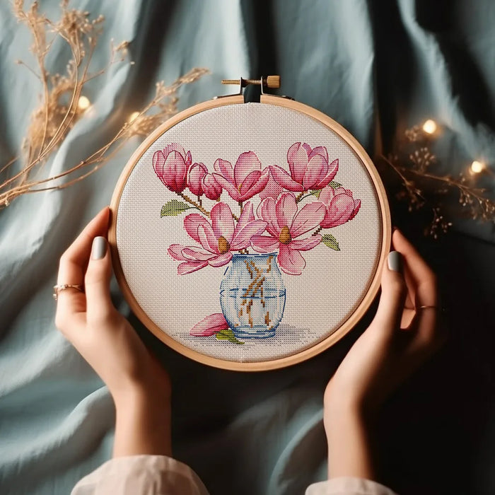 Magnolia in Vase - PDF Cross Stitch Pattern