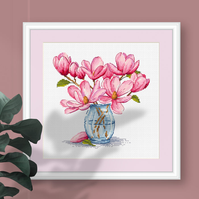 Magnolia in Vase - PDF Cross Stitch Pattern