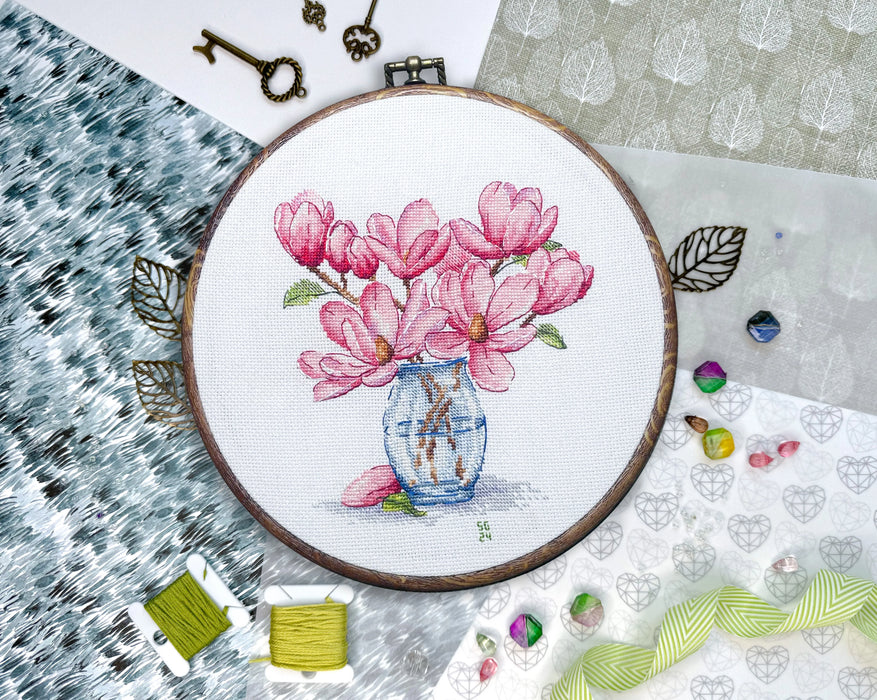 Magnolia in Vase - PDF Cross Stitch Pattern