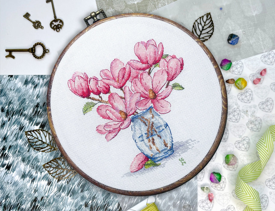 Magnolia in Vase - PDF Cross Stitch Pattern