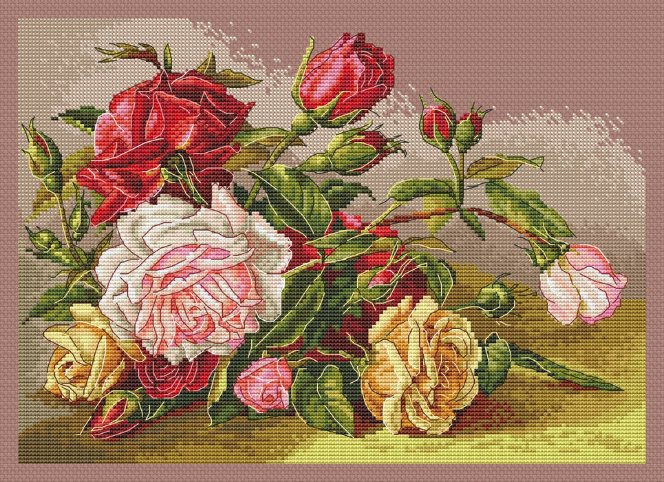 Vintage Garden Roses Comb - PDF Cross Stitch Pattern
