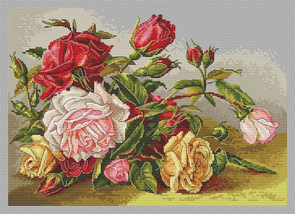 Vintage Garden Roses Comb - PDF Cross Stitch Pattern