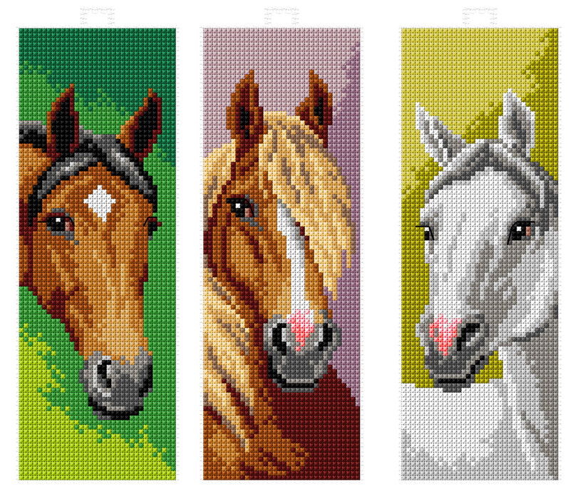Counted cross stitch kit with plastic canvas Bookmarks "Horses heads" set of 3 designs 7693