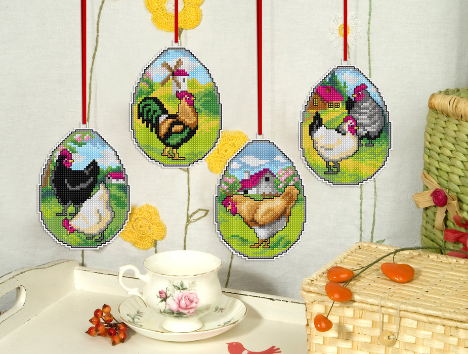 Counted cross stitch kit with plastic canvas "Easter ornaments" set of 4 designs 7697