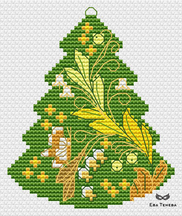 Christmas trees. Khokhloma Lilies of the Valley - PDF Cross Stitch Pattern