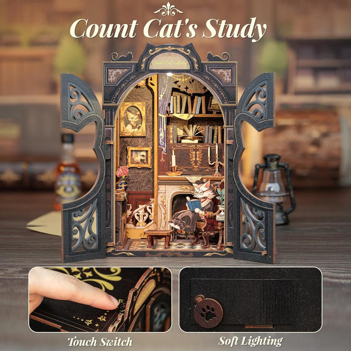 Book Nook Wizardi Miniature - Count Cat's Study Roombox Kit