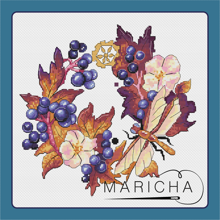 Elderberry and dragonfly - PDF Cross Stitch Pattern