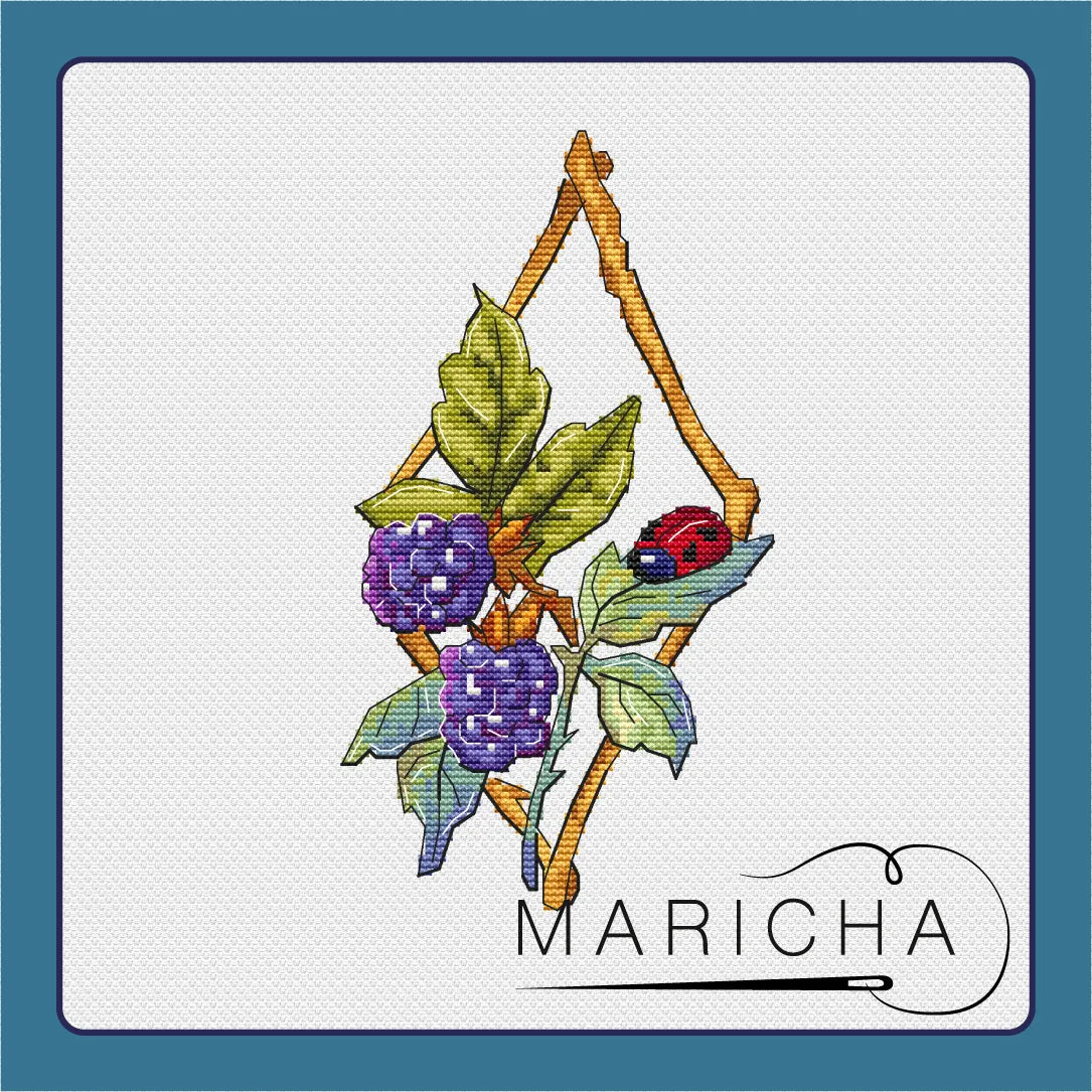 Blackberries and ladybug PDF Cross Stitch Pattern — Wizardi