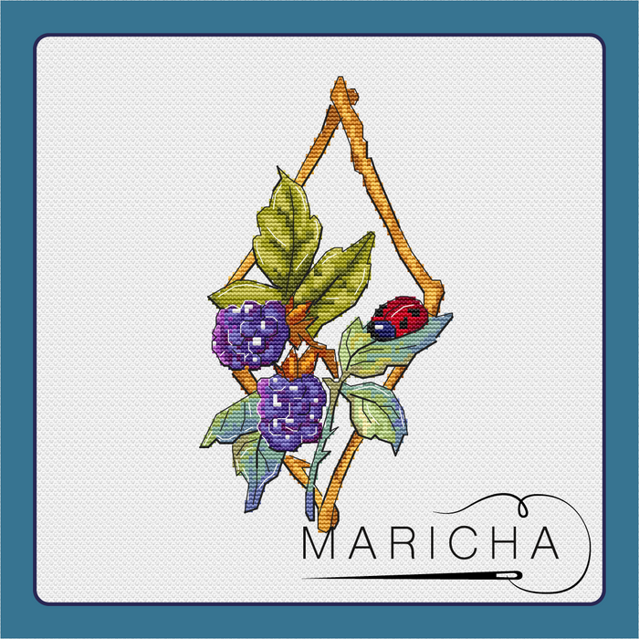 Blackberries and ladybug - PDF Cross Stitch Pattern