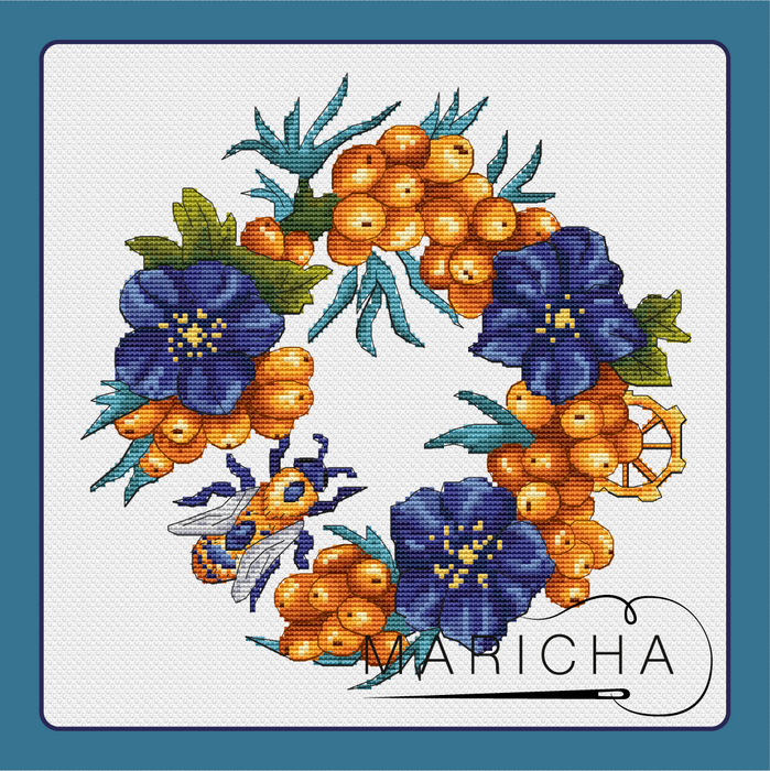 Sea buckthorn and wasp - PDF Cross Stitch Pattern