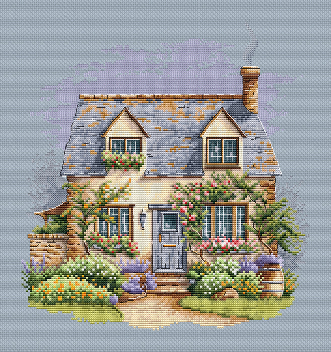 Blue Roof Cottage - PDF Cross Stitch Pattern