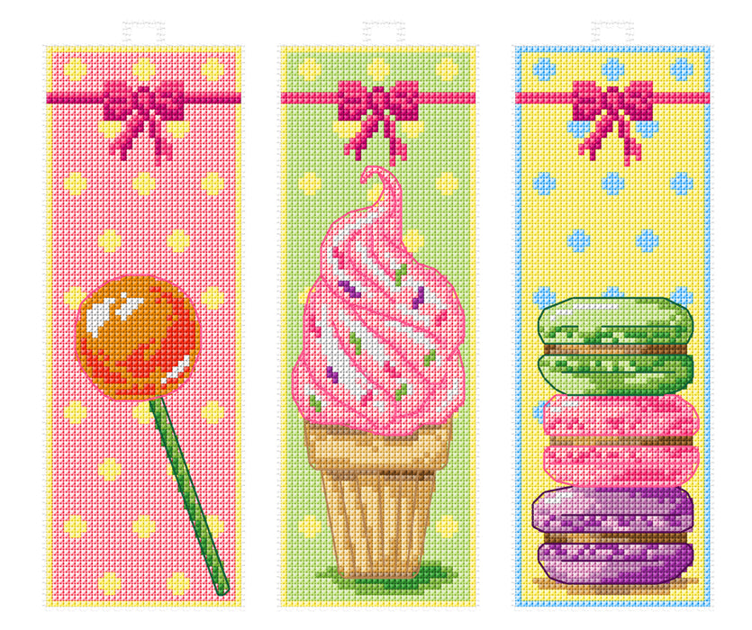 Counted cross stitch kit with plastic canvas Bookmarks "Sweets" set of 3 designs 8703