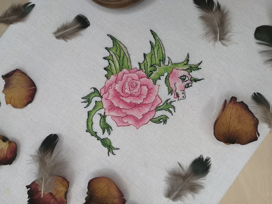 Dragonflower rose - PDF Cross Stitch Pattern