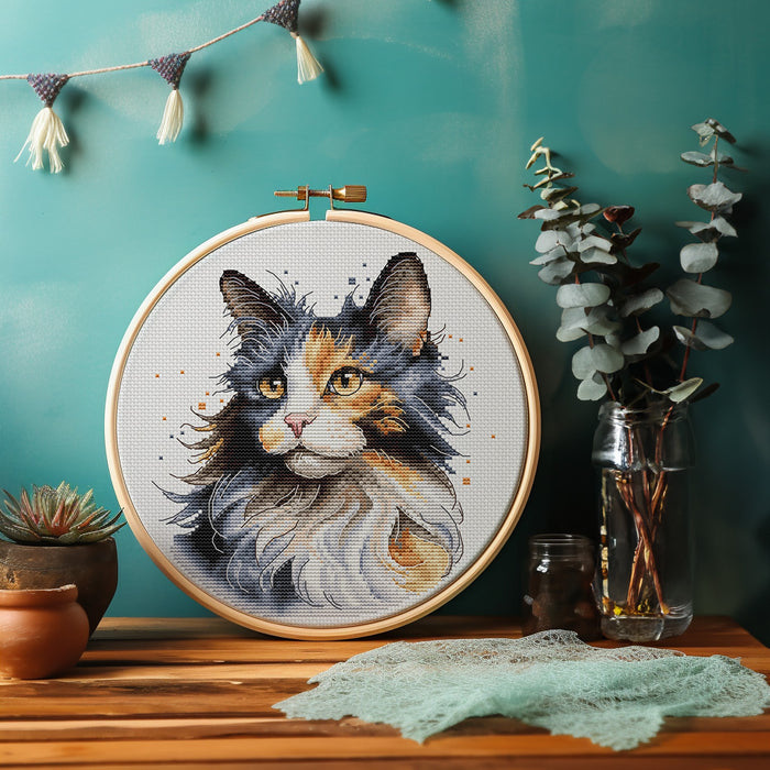 Calico Cat Comb - PDF Cross Stitch Pattern