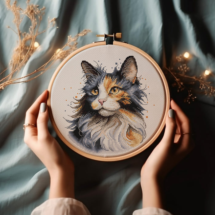 Calico Cat Comb - PDF Cross Stitch Pattern