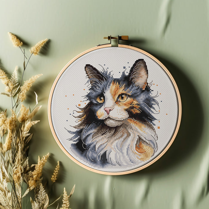 Calico Cat Comb - PDF Cross Stitch Pattern