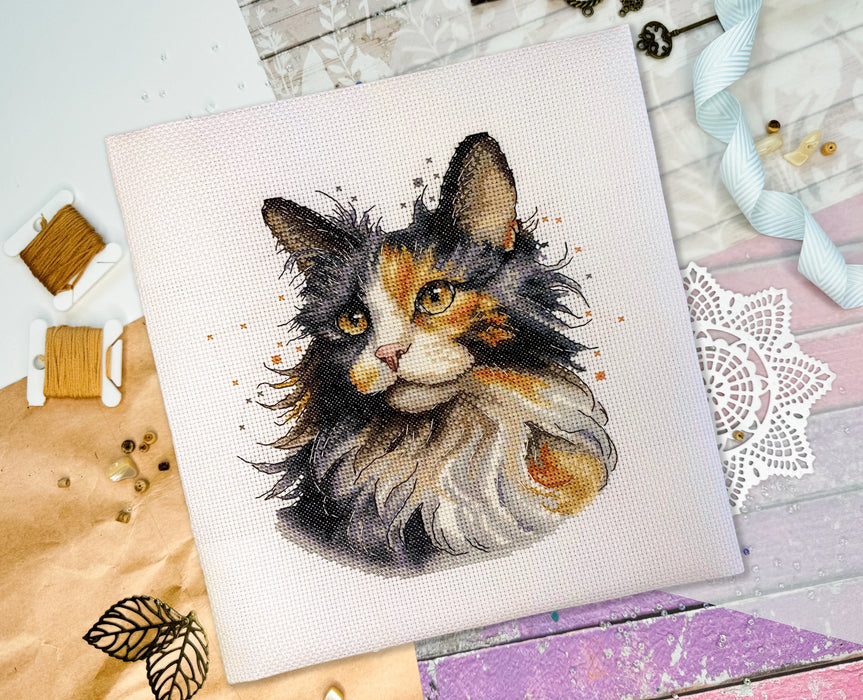 Calico Cat Comb - PDF Cross Stitch Pattern