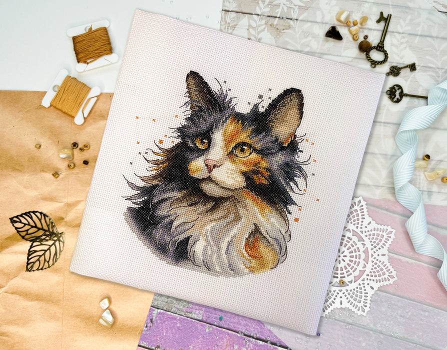 Calico Cat Comb - PDF Cross Stitch Pattern