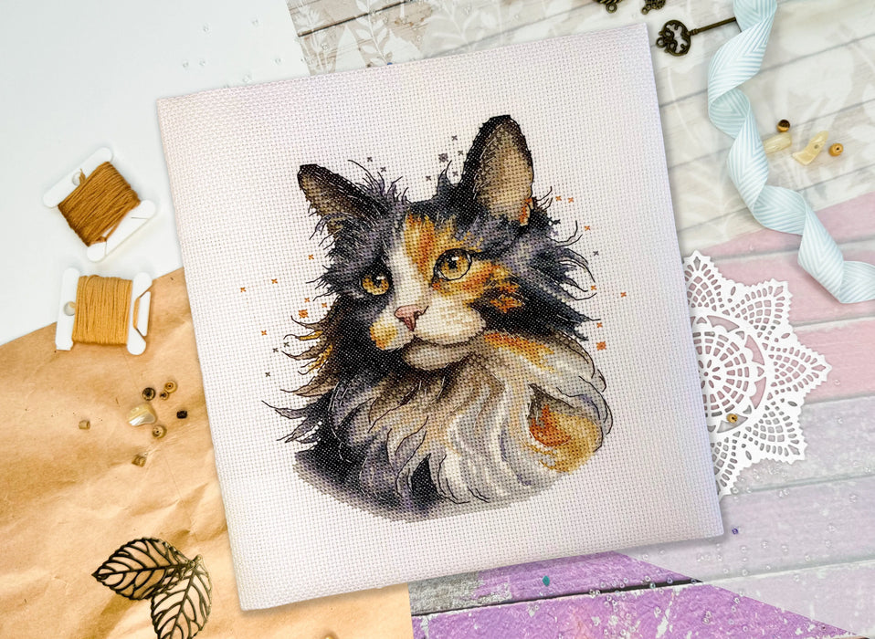 Calico Cat Comb - PDF Cross Stitch Pattern