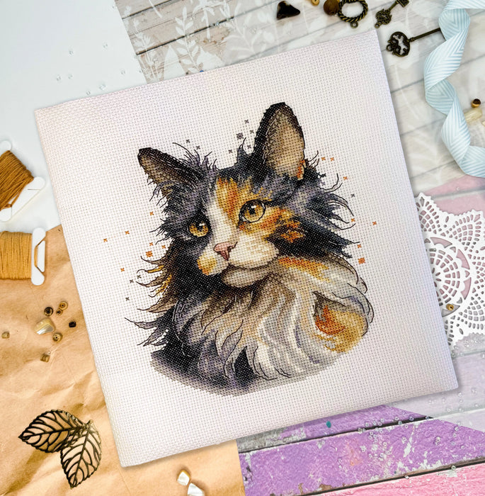 Calico Cat Comb - PDF Cross Stitch Pattern