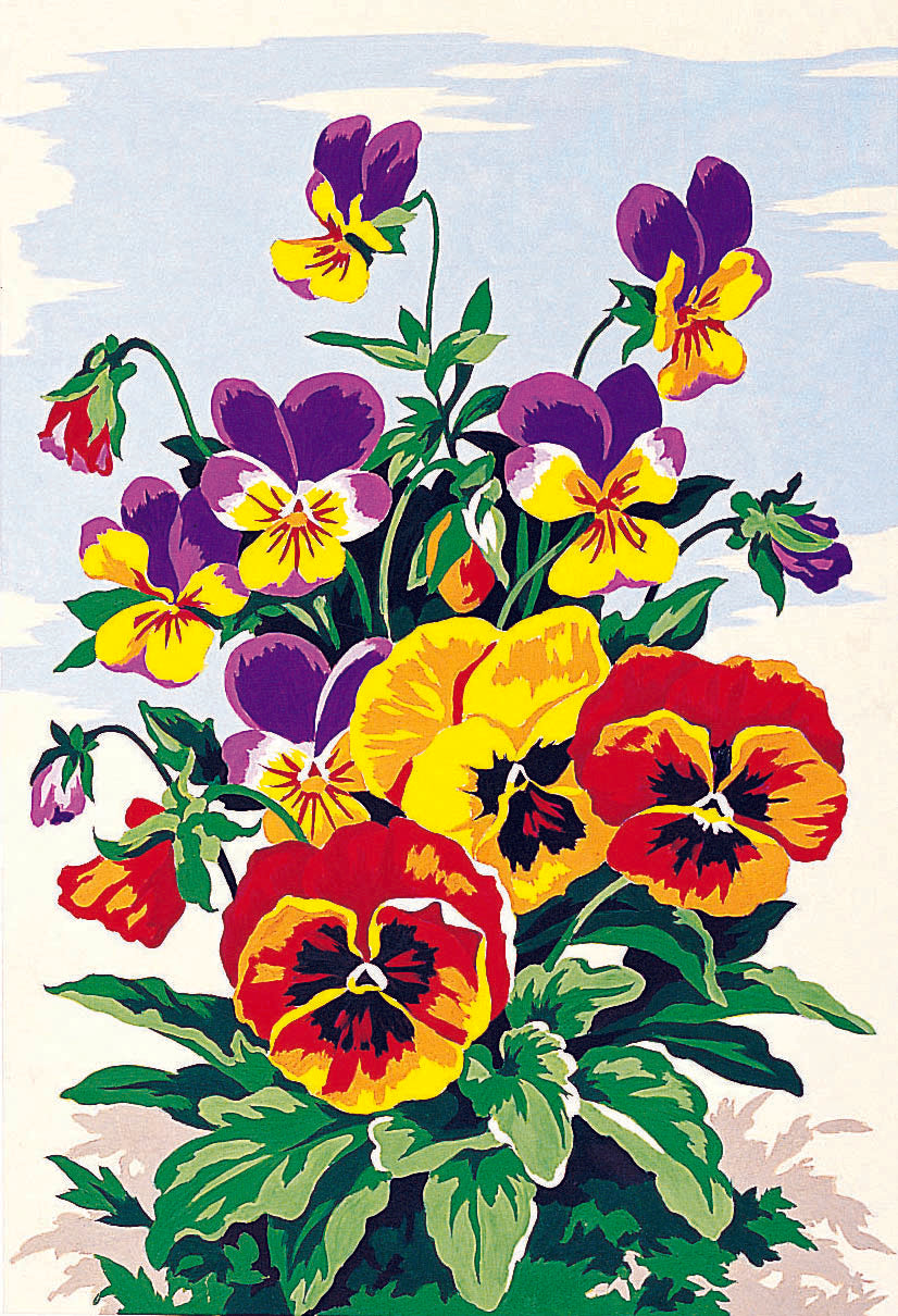 Needlepoint canvas for halfstitch without yarn Canvas Pansies SEU928.224 Seg De Paris Printed Tapestry Canvas with Red and Yellow Flowers
