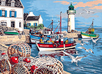 Needlepoint canvas for halfstitch without yarn Canvas The fishing port SE929.279 Seg De Paris Printed Tapestry Canvas with Seascape and Lighjthouse