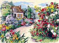 Needlepoint canvas for halfstitch without yarn Canvas Rose SE929.287 Seg De Paris Printed Tapestry Canvas with Flowerful Garden and House
