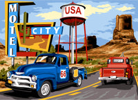 Needlepoint canvas for halfstitch without yarn Canvas Motel 66 SE929.714 Seg De Paris Printed Tapestry Canvas with Two Tracks on the Road in USA