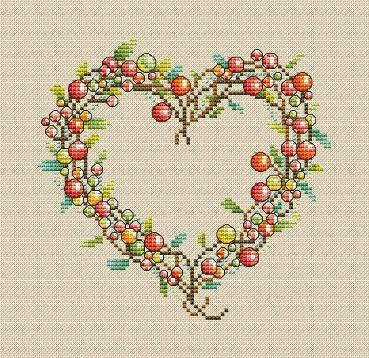 Heart Berry Wreath - PDF Cross Stitch Pattern